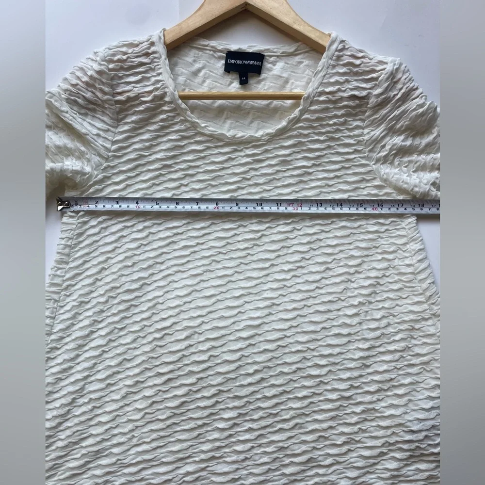 emporio armani JACQUARD JERSEY JUMPER WITH EMBOSSED PATTERN White Textured Top - Picture 2 of 8